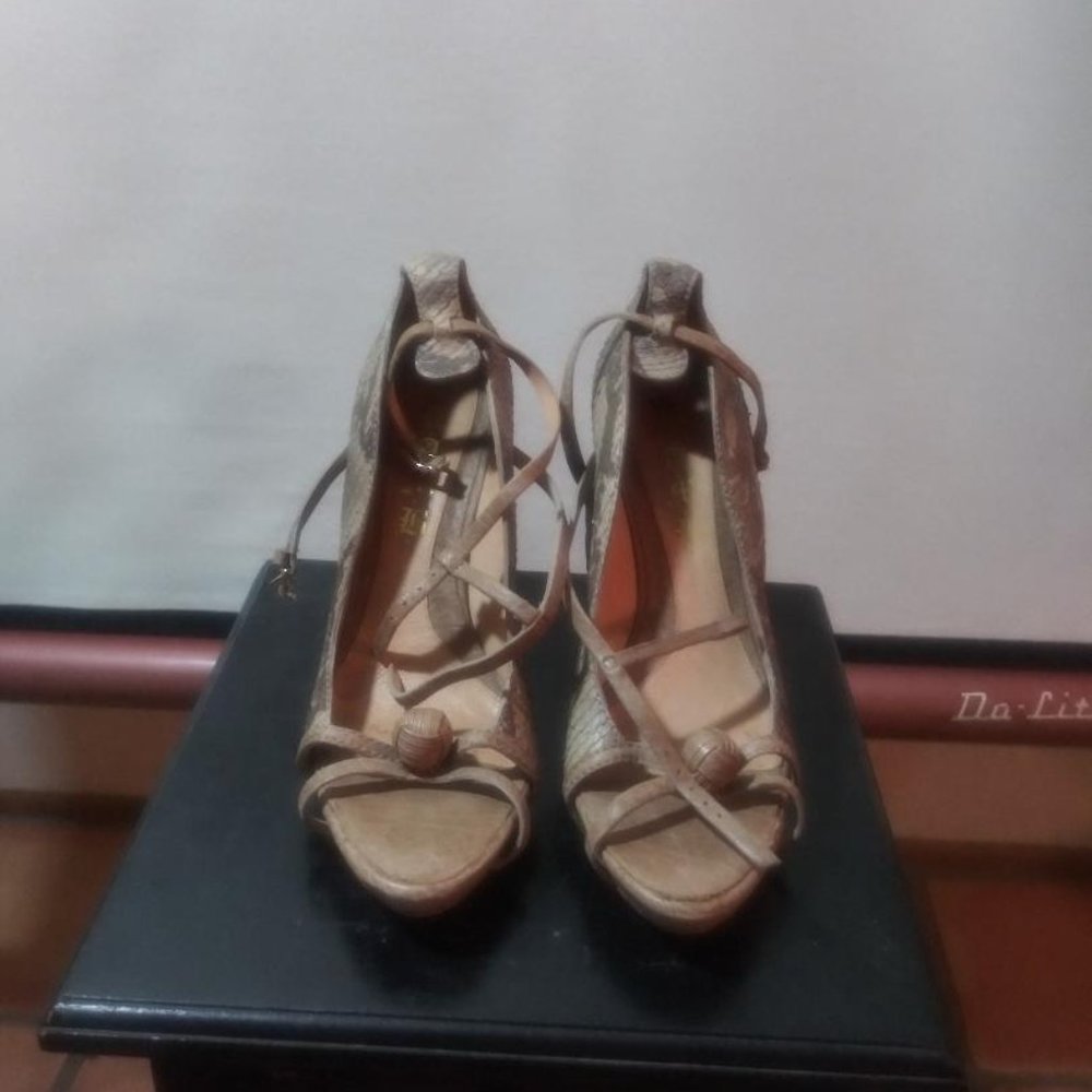 L.A.M.B Strappy Animal Print Leather Heels